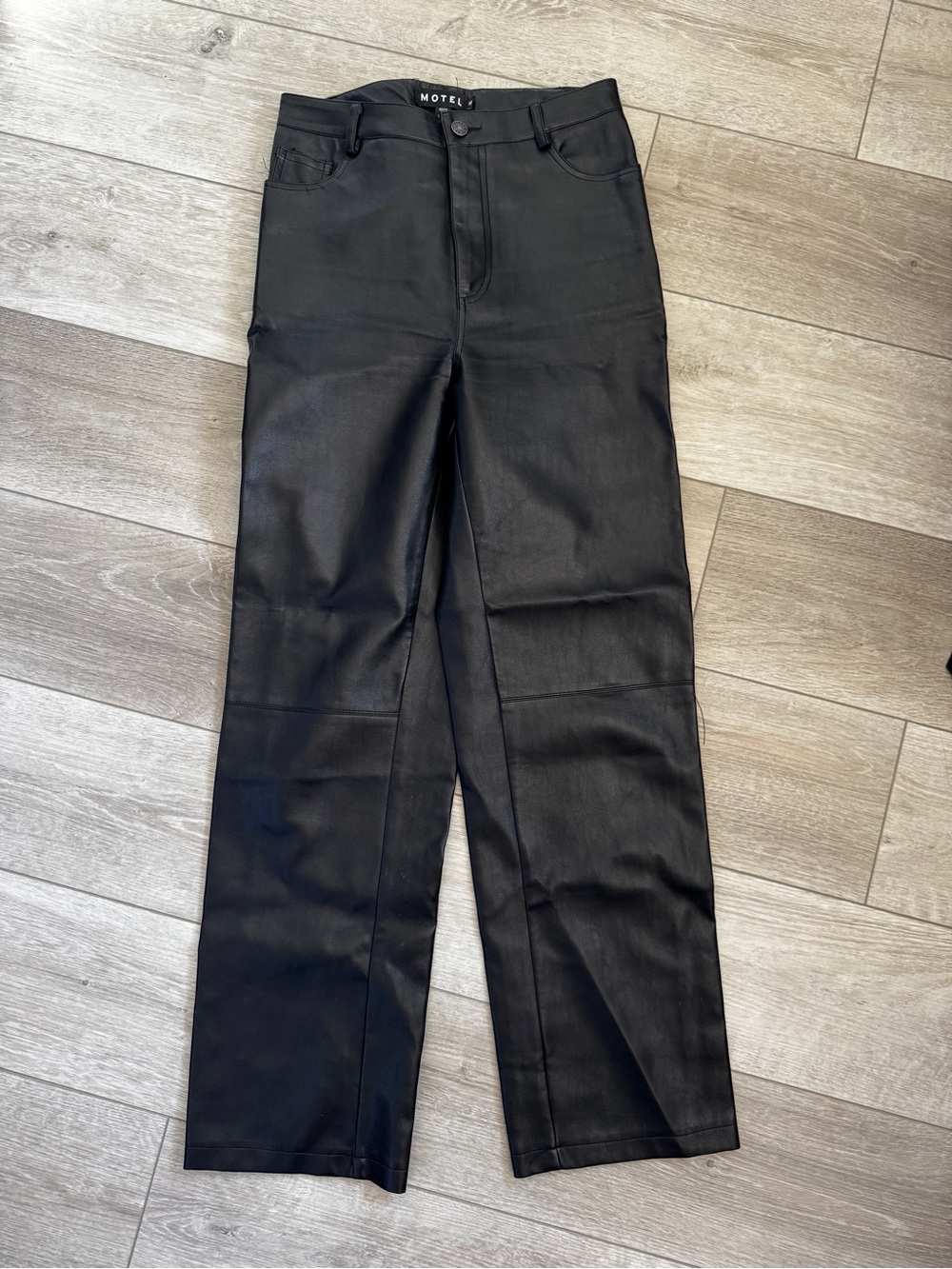 Motel Rocks Black Faux Leather Straight Jeans